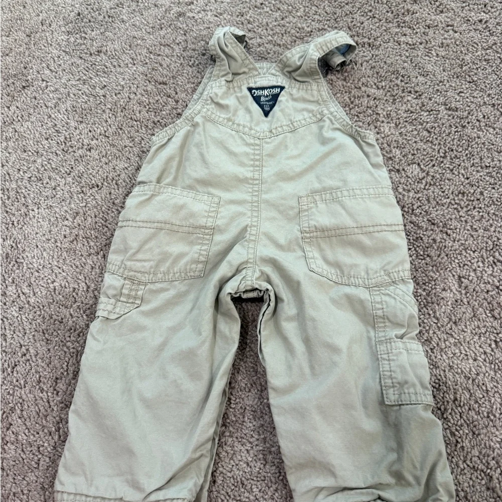 OshKosh B'gosh Beige Kids blue white stripe lined Overalls